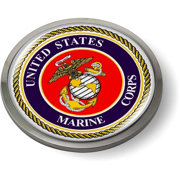 BestLicensePlateFrames - United States Marines, USMC 3D Domed CAR Emblem Badge Sticker Chrome Metal Bezel - Official U.S. Marine Corps Licensed Product
