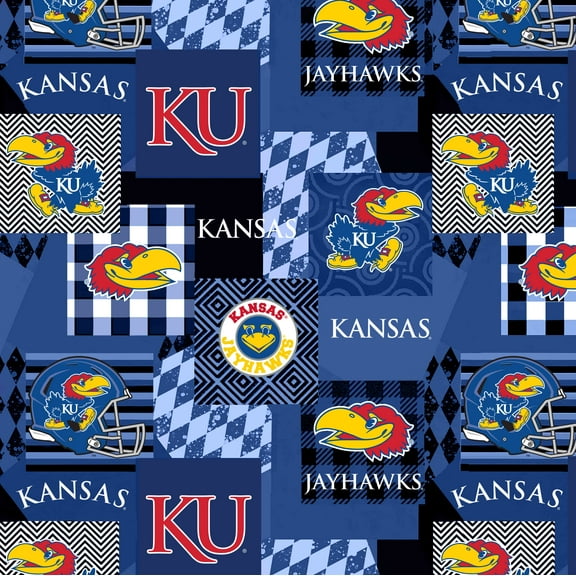 Officially Licensed University of Kansas Minky Fabric with Geometric Design-Kansas Jayhawks Minky Fleece Sold By The Yard