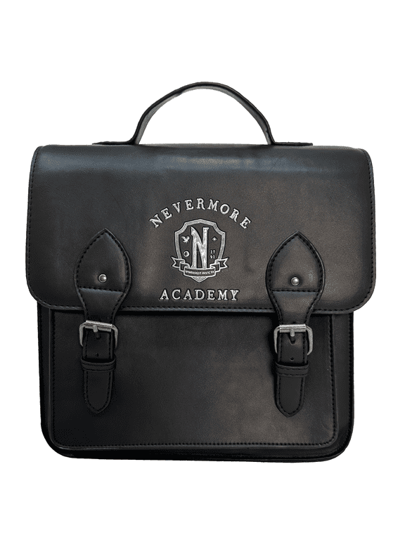 Officially Licensed Wednesday NEVERMORE ACADEMY Solid Black Mini Backpack, Kawaii Cosplay Youth and Adult Bag, Adjustable shoulder