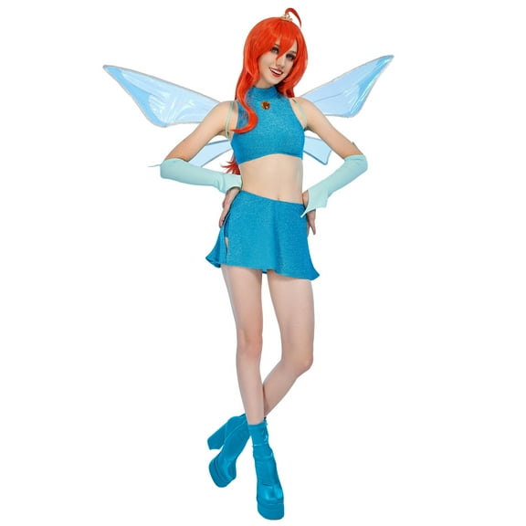 [Officially Licensed] Winx Club Bloom Fairy Costume Outfit Top and Skirt with Wings, M