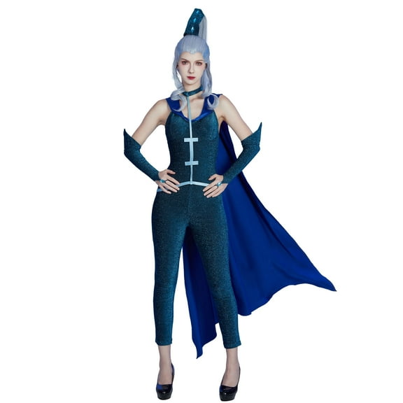 [Officially Licensed] Winx Club Icy Witch Attire Costume Dull Navy Blue Jumpsuit and Royal Blue Cape, M