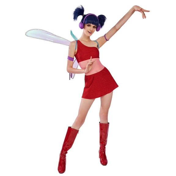 [Officially Licensed] Winx Club Musa Fairy Costume for Women Red Leotard and Skirt with Wings, S