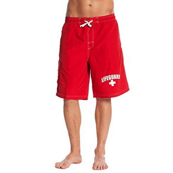 Officially Red Lifeguard Men's Board Shorts Swim Trunks with Side Pocket, Men and Boys, Great for Beach & Pool