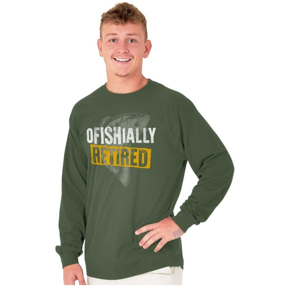Officially Retired Fishermen Pun Long Sleeve TShirt Men Women Brisco Brands L