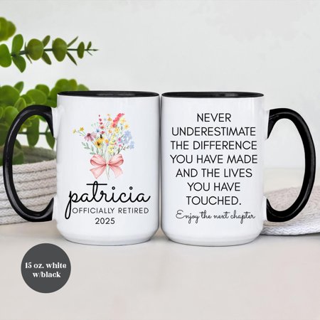 Officially Retired Personalized Retirement Coffee Mug, Custom Name/Year Cup, Coworker Farewell Gift