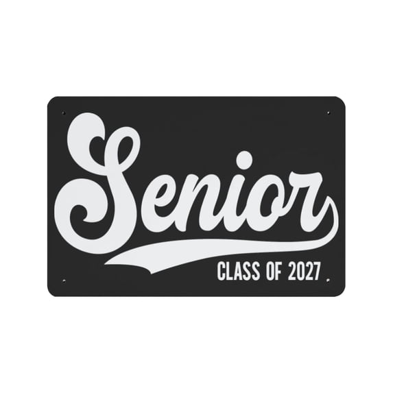 Officially A Senior My Last First Day Class Of 2027 Rust‑proof Metal Tin Sign, Photo Prop Backdrop with Bow and Heart Print, Wall Hanging Keepsake for Teen Bedroom and Dorm Room Decoration