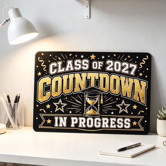 Officially A Senior My Last First Day Class Of 2027 Rust‑proof Metal Tin Sign, Photo Prop Backdrop with Bow and Heart Print, Wall Hanging Keepsake for Teen Bedroom and Dorm Room Decoration