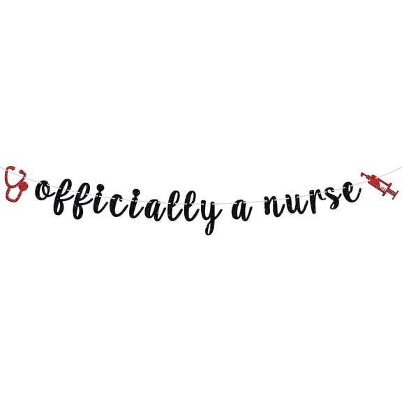 Officially a Nurse Banner - Congrats Nurse Grad/Nailed It/BSN/RN/NP/LPN - Nursing School Graduation Party Decorations Supplies, Black and Red Glitter