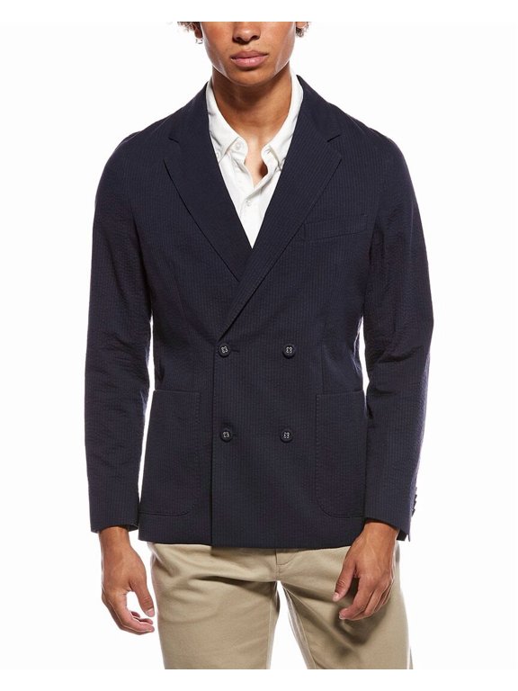 Officine Générale mens Officine Generale Leon Seersucker Jacket, 46, Navy