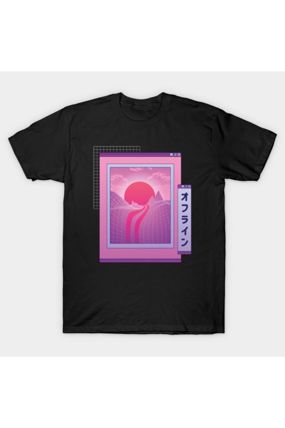 Offline Japanese Vaporwave Aesthetic Sad Anime Boy Otaku Digital T-Shirt