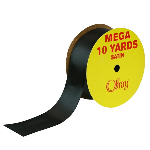 Offray 1.5" Black Single Face Mega Satin Ribbon, 10 Yards, 1 Each
