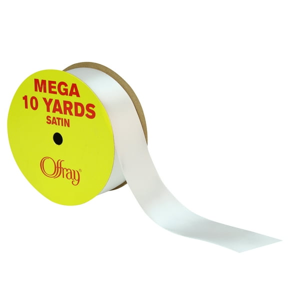 Offray 1.5" White Single Face Mega Satin Ribbon, 10 Yards, 1 Each