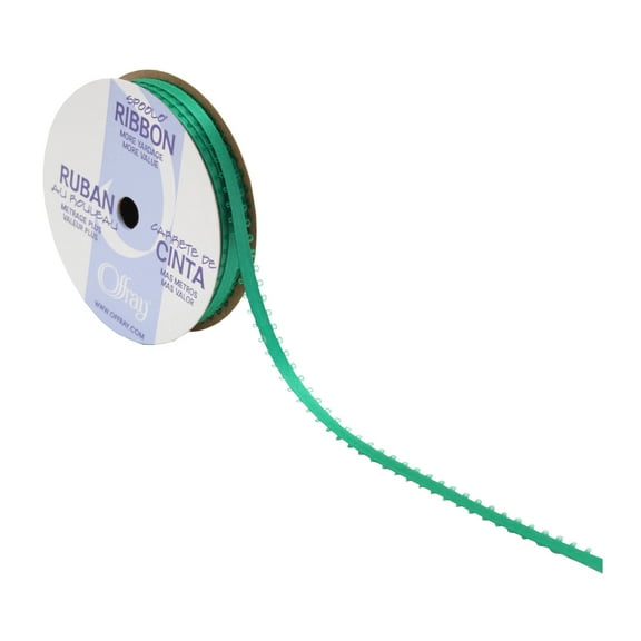 Offray 3/16"x6 Yd Feather Edge Double Face Satin Ribbon-Emerald Green