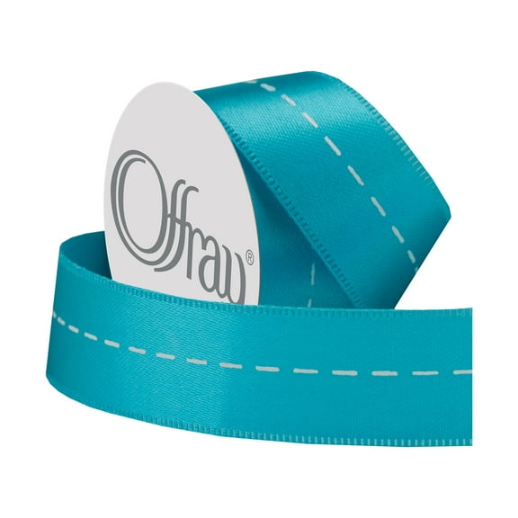 Offray 5/8" Center Stitch Ribbon-Aqua & White