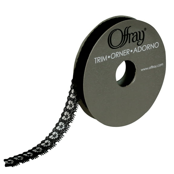 Offray 7/16" x 9' Petite Black Lace Ribbon, 1 Each