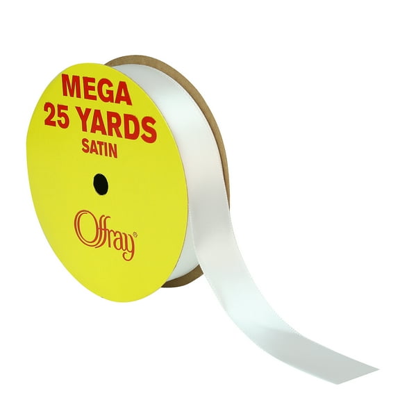 Offray 7/8" White Mega Single Face Satin Ribbon, 25 Yd.
