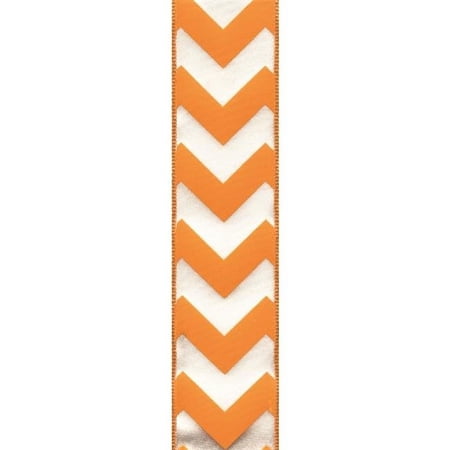 Offray 932290 2. 5 inch Wired Edge Chevron Ribbon - 25 Yards, Orange - No. 40