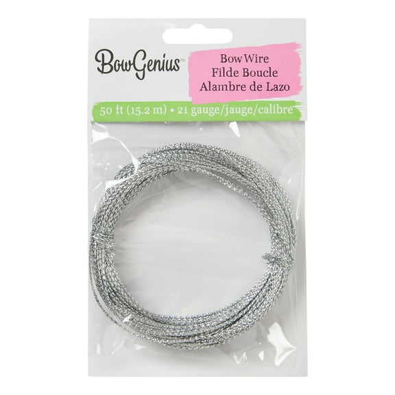 Offray accessories, 21 gauge silver bow wire, 50 feet, perfect for bow making, 1 package
