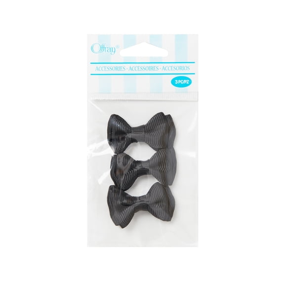 Offray Accessories, Black Grosgrain Bows Accessory for Wedding, Hair Clips, and Scrapbooking, 3 count, 1 Package
