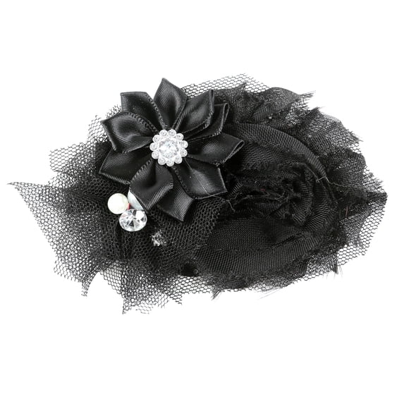 Offray Accessories, Black Satin Tulle With Gem Flower Cluster Embellishment, 1 Each