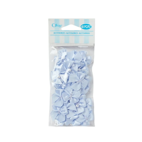 Offray accessories, blue 5/8 inch value pack 2 loop bow with pearl accessor yard for wedding, hair clips, and scrapbooking, 40 count, 1 package