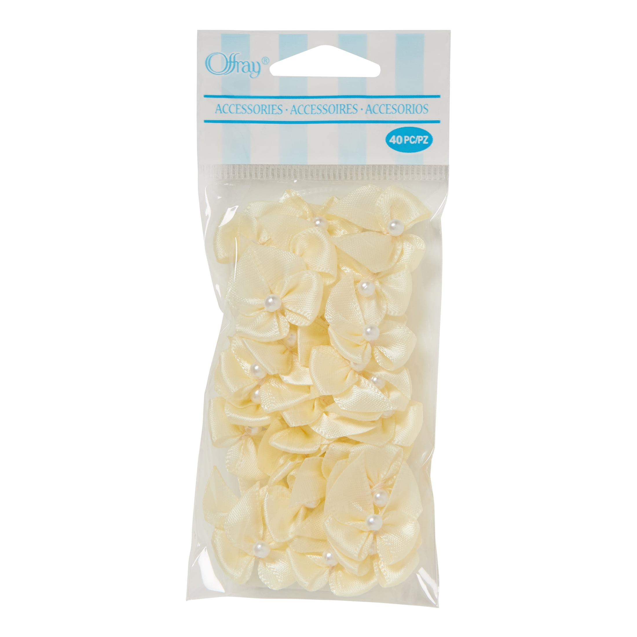 Offray accessories, cream 5/8 inch value pack 2 loop bow with pearl accessor yard for wedding, hair clips, and scrapbooking, 40 count, 1 package
