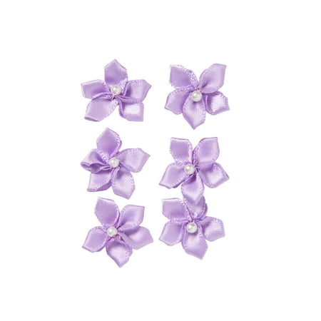 Offray Accessories, Lt Orchid 3/4 Inch 5 Petal Flower With Pearl Accessory, 6 Count, 1 Package