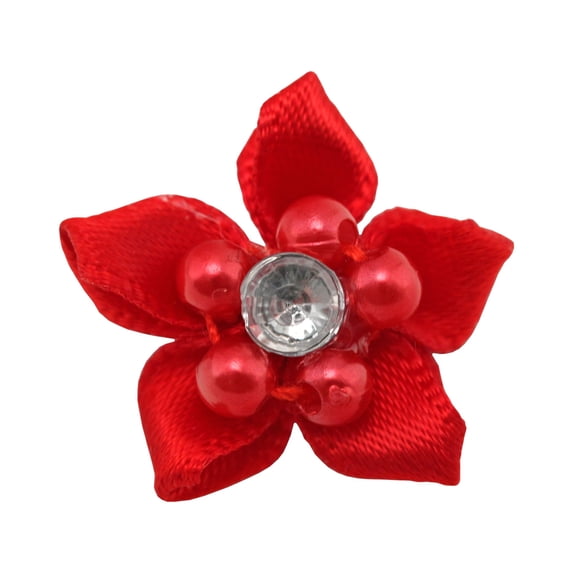 Offray Accessories, Red 3/4 inch 5 Petal Gem Flower Accessory for Wedding, Hair Clips, and Scrapbooking, 6 count, 1 Package