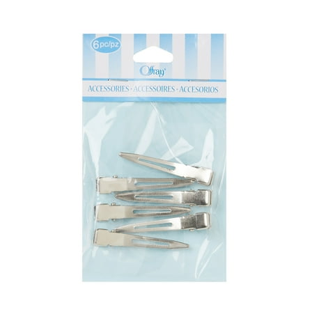 Offray Accessories, Silver 1 3/4 inch Small Metal Pointed Hair Clips great for DIY hair bows, 6 count, 1 Package