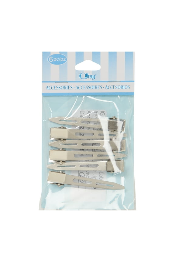 accessories, silver 2 1/4 inch medium metal pointed clips great for diy hair bows, 6 count, 1 package