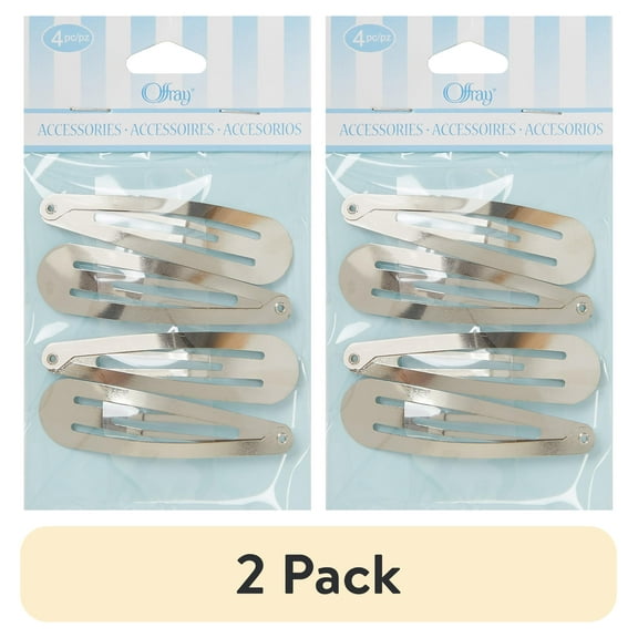 (2 pack) Offray accessories, silver round metal hair clips great for diy hair bows, 4 count, 1 package