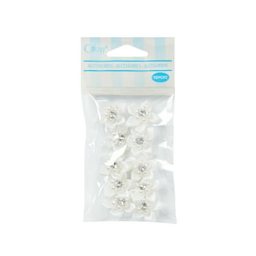 Offray accessories, white 3/4 inch value pack 5 petal gem flower accessor yard for wedding, hair clips, and scrapbooking, 10 count, 1 package