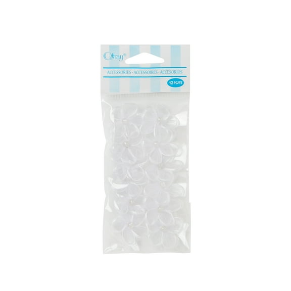 Offray Accessories, White 3/4 inch Value Pack 5 Petal Flower with Pearl Accessory, 30 Count