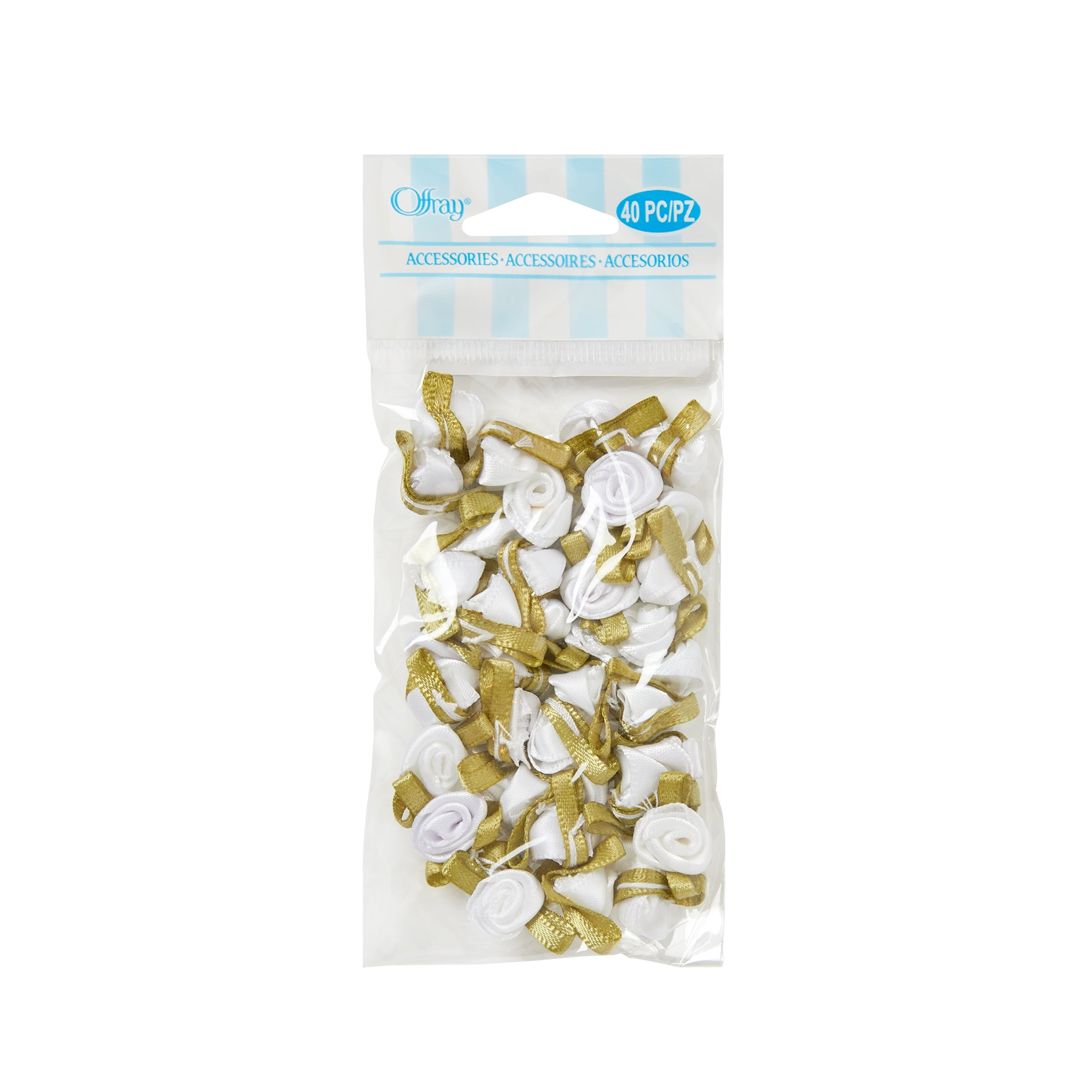 Offray Accessories, White Value Pack Small Ribbon Rose Accessory, 40 Count, 1 Package