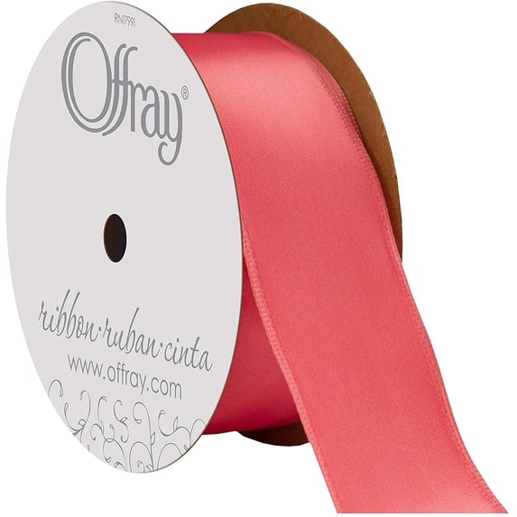 Offray Berwick 1.5" Single Face Satin Ribbon, Coral Pink, 25 Yds