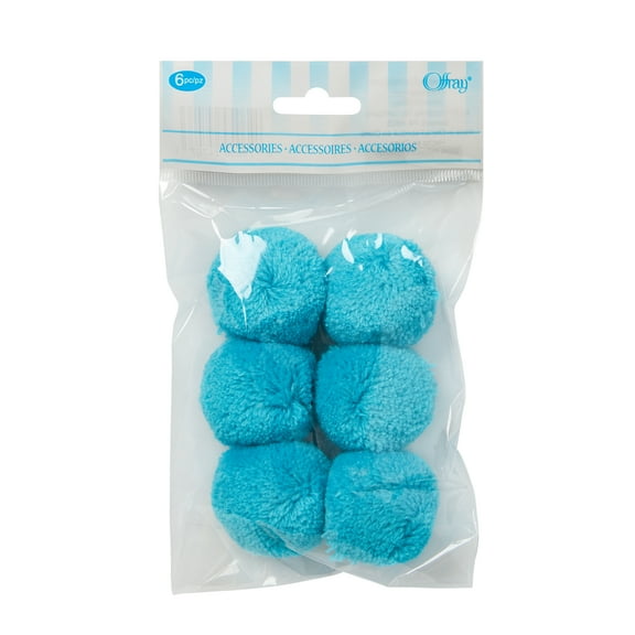 Offray Blue 1 1/2" Acrylic Yarn Pom Poms Great for Decorating Apparel & DIY Crafts, 6 Count, 1 Package