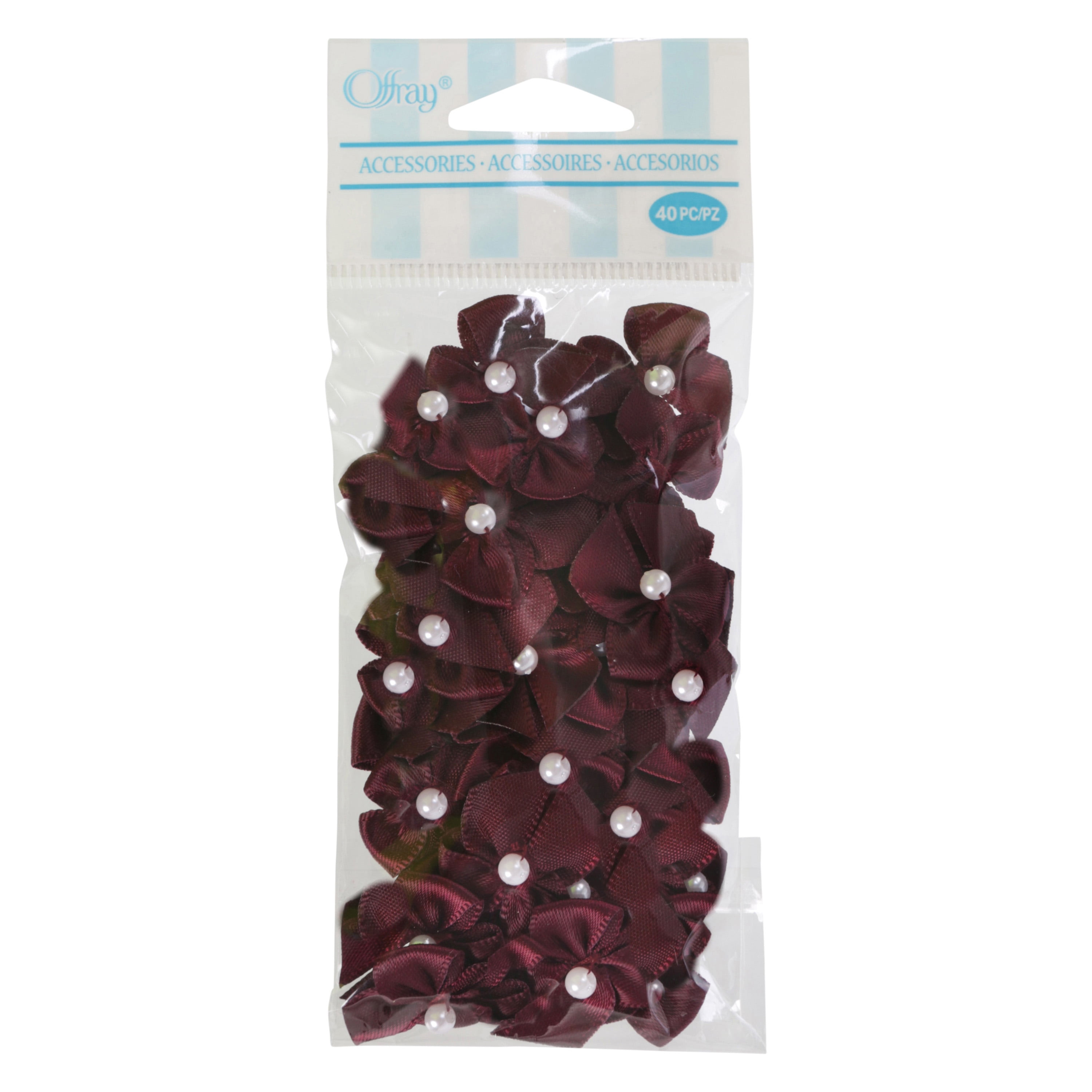 Offray embellishment, plum 5/8 inch value pack 2 loop bow with pearl accessor yard, 40 count