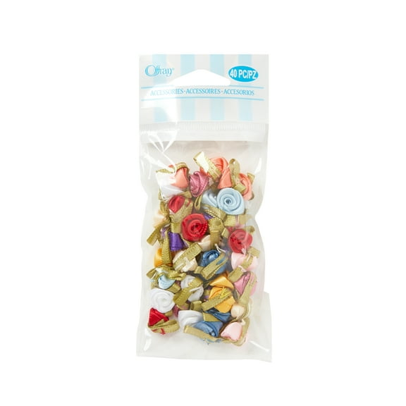Offray Embellishment, Small Ribbon Hand Made Rose Accessory, 40 Count, Multi Value Pack