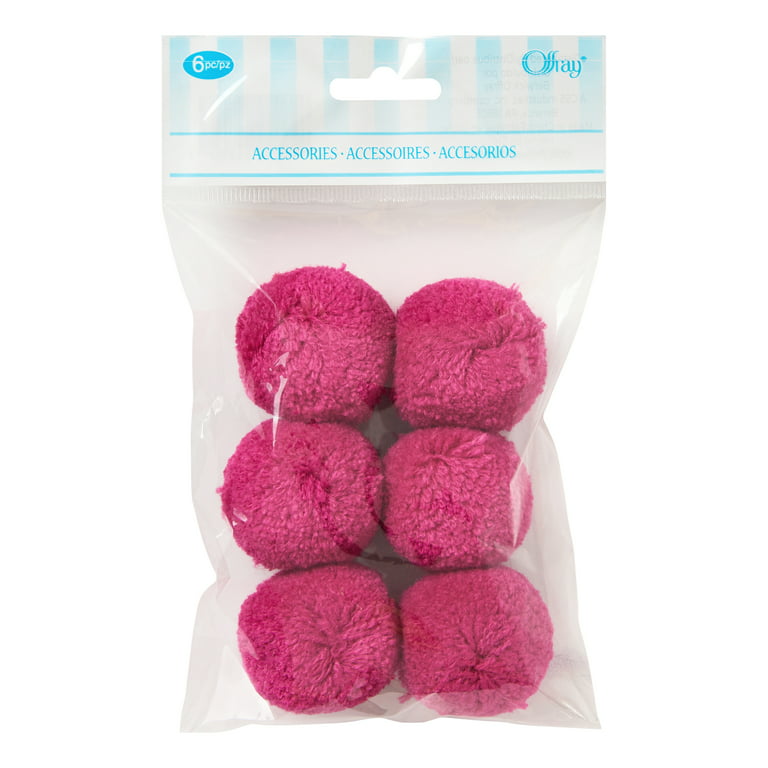 Offray Hot Pink 3 inch Acrylic Yarn Pom Pom great for hanging on a handbag  or any other craft project, 1 Each 