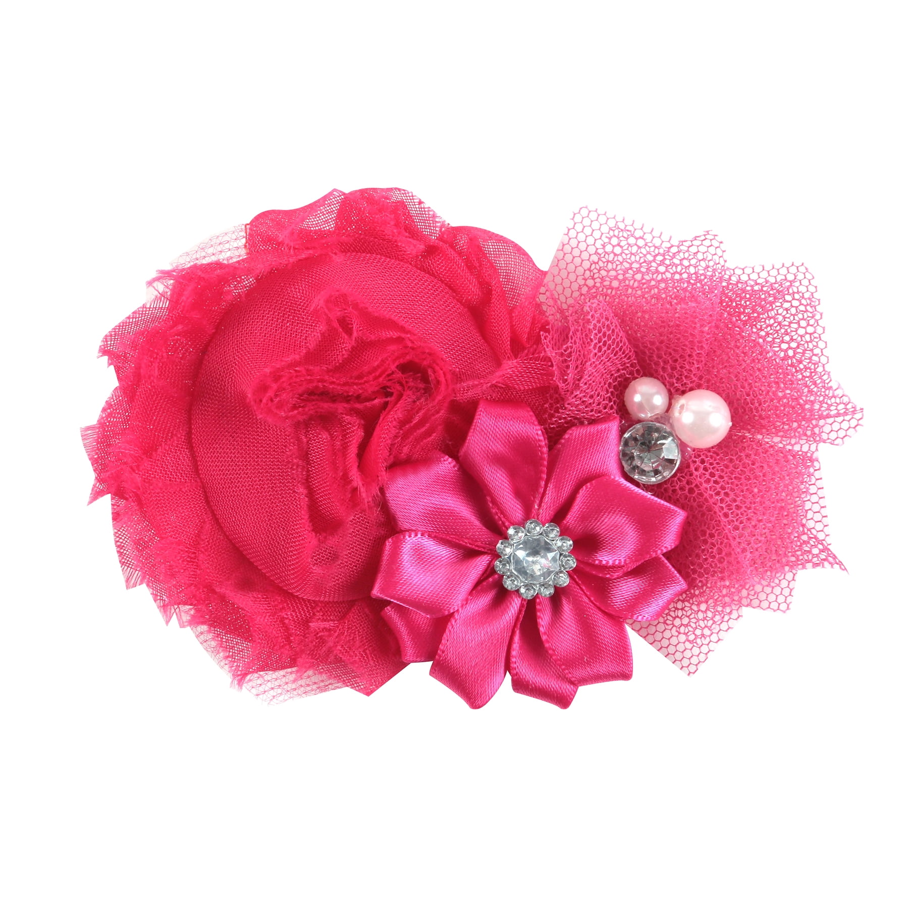 Offray Hot Pink Satin Tulle With Gem Flower Cluster, 1 Each Embellishment