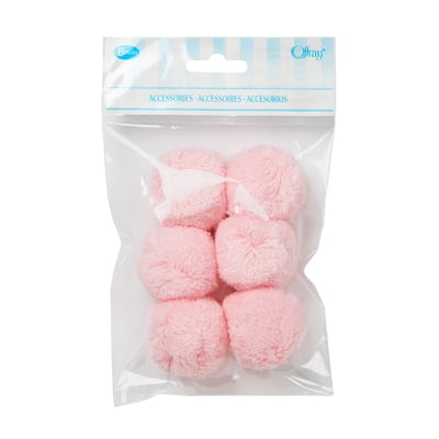Offray Pink, Acrylic Yarn Pom-Poms, 6 Count, Size: 1 1/2" Diameter, Hand Made