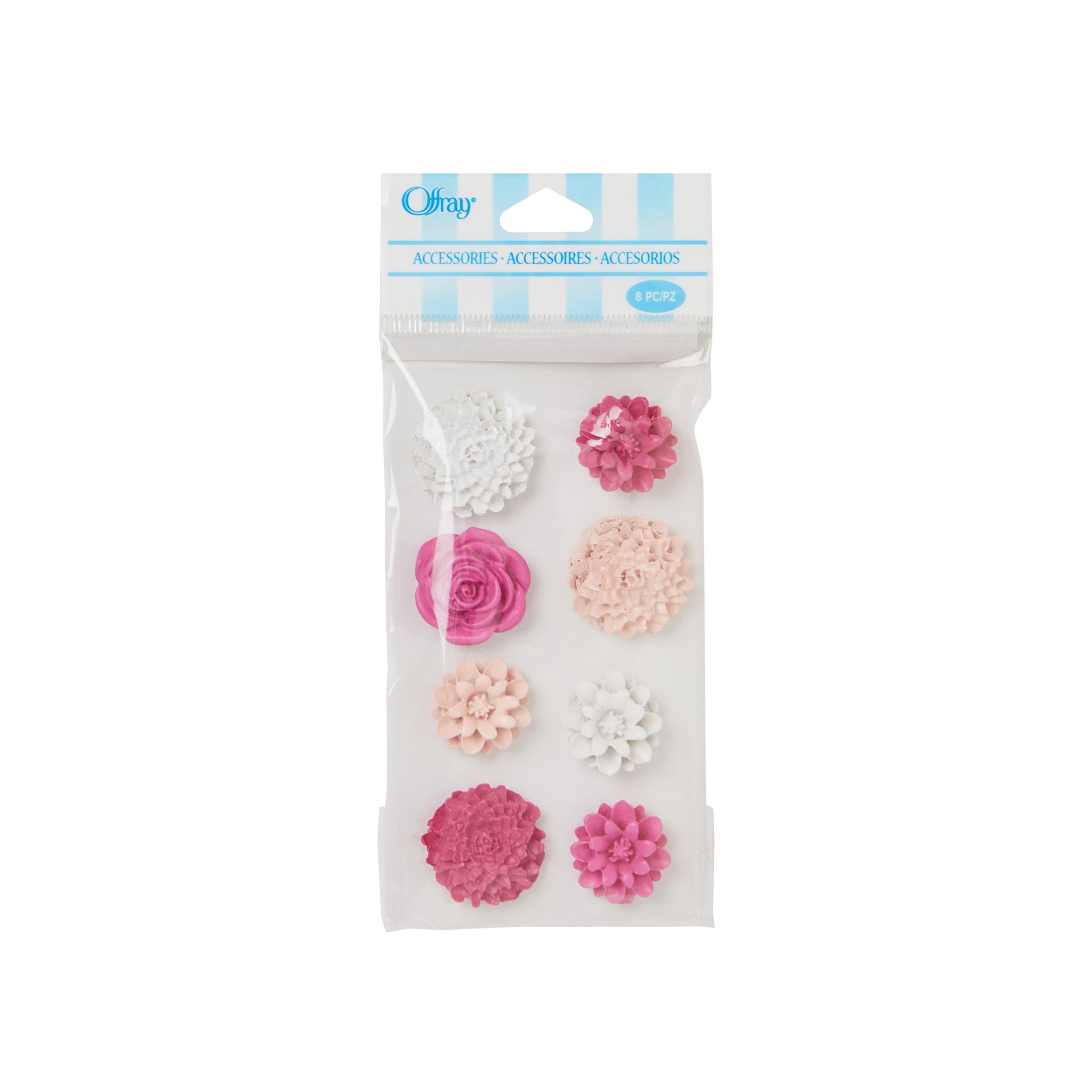 Offray Pink Blush Tiny Resin Flower accents are great for Wedding, Hair Clips, Scrapbooking, and other craft projects, 8 Count, 1 Package