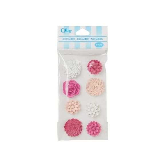Offray pink blush tin yard resin flower accents are great for wedding, hair clips, scrapbooking, and other craft projects, 8 count, 1 package