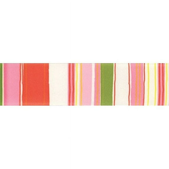 Offray, Pink & Green Retro Stripe Craft Ribbon, 1 1/2-Inch x 9-Feet