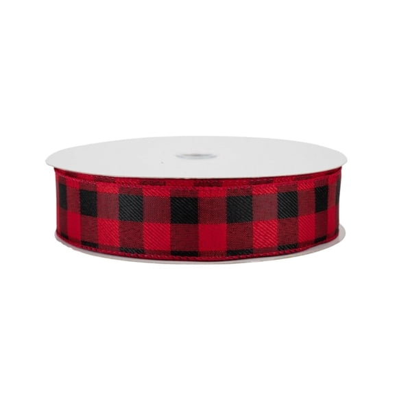 Offray Ribbed Buffalo Plaid Wired Craft Christmas Ribbon - 1.5" x 25 Yards - Red and Black