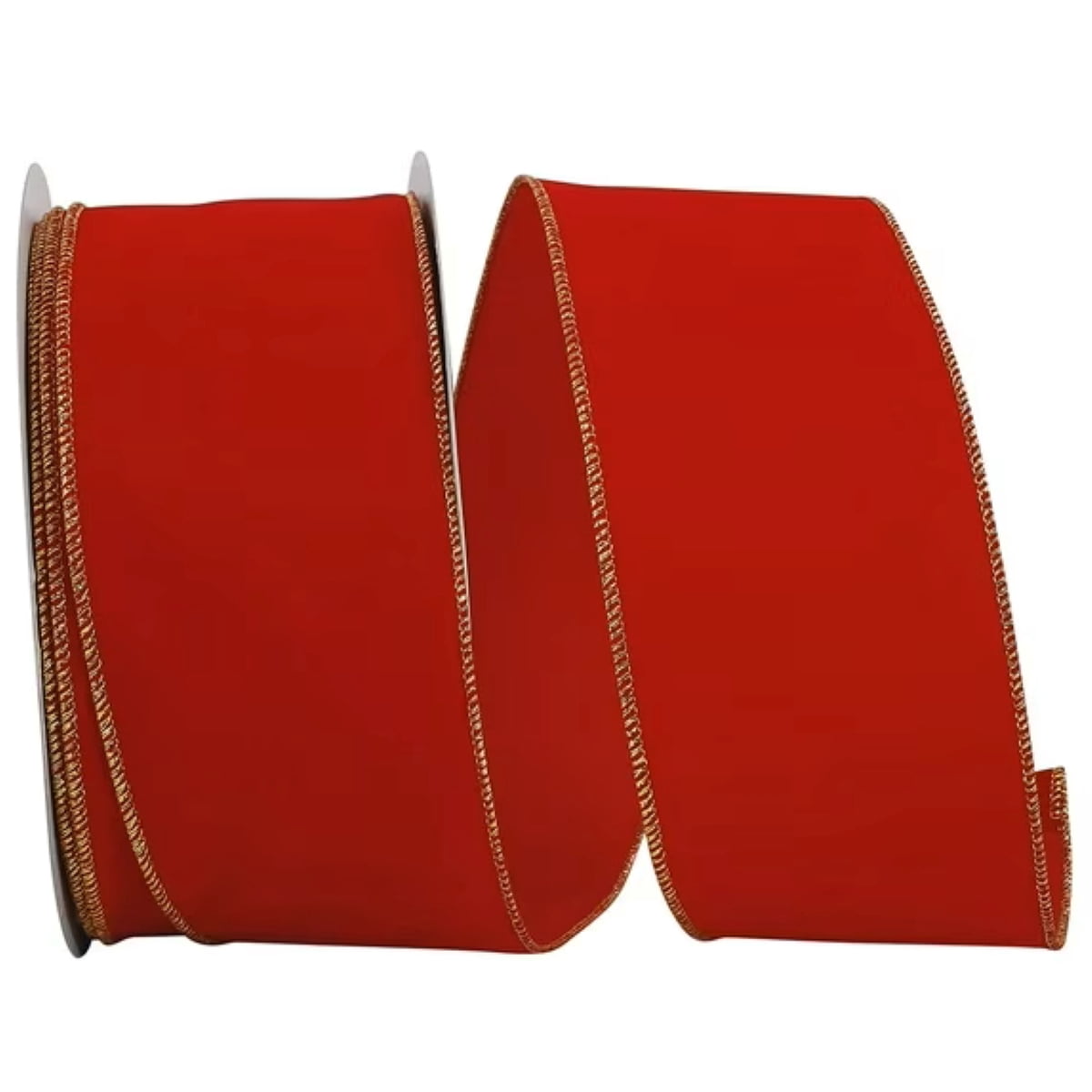 Offray Ribbed Metallic Velvet Wired Craft Christmas Ribbon - 4" x 50 Yards - Red and Gold