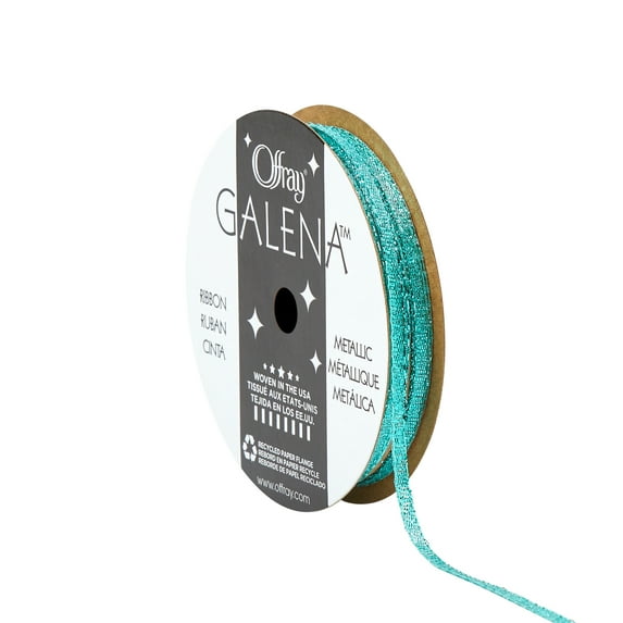Offray Ribbon, Aqua 1/8 inch Galena Metallic Ribbon, 9 feet