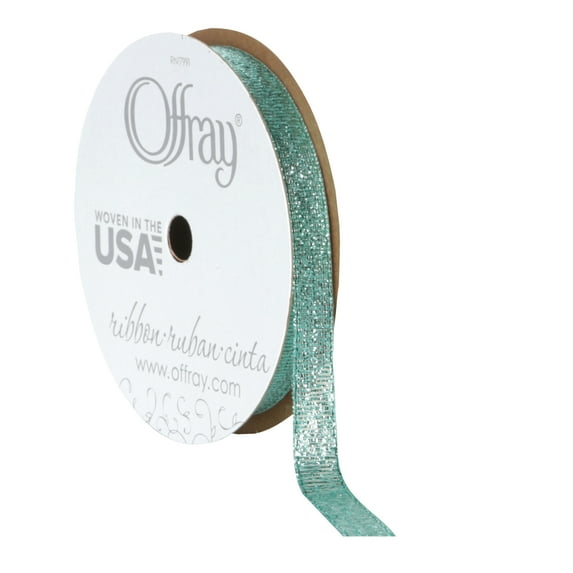 Offray Ribbon, Aqua Blue 3/8 inch Galena Metallic Ribbon, 9 feet