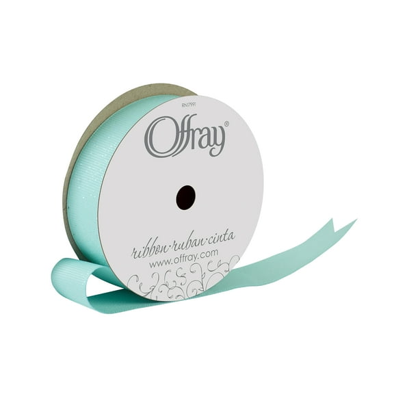 (7 pack) Offray Ribbon, Aqua Blue 7/8 inch Grosgrain Glitter Polyester Ribbon, 9 feet