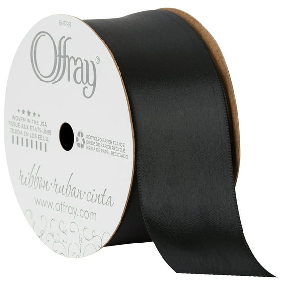 Offray Ribbon, Black 1 1/2 inch Double Face Satin Polyester Ribbon, 12 feet